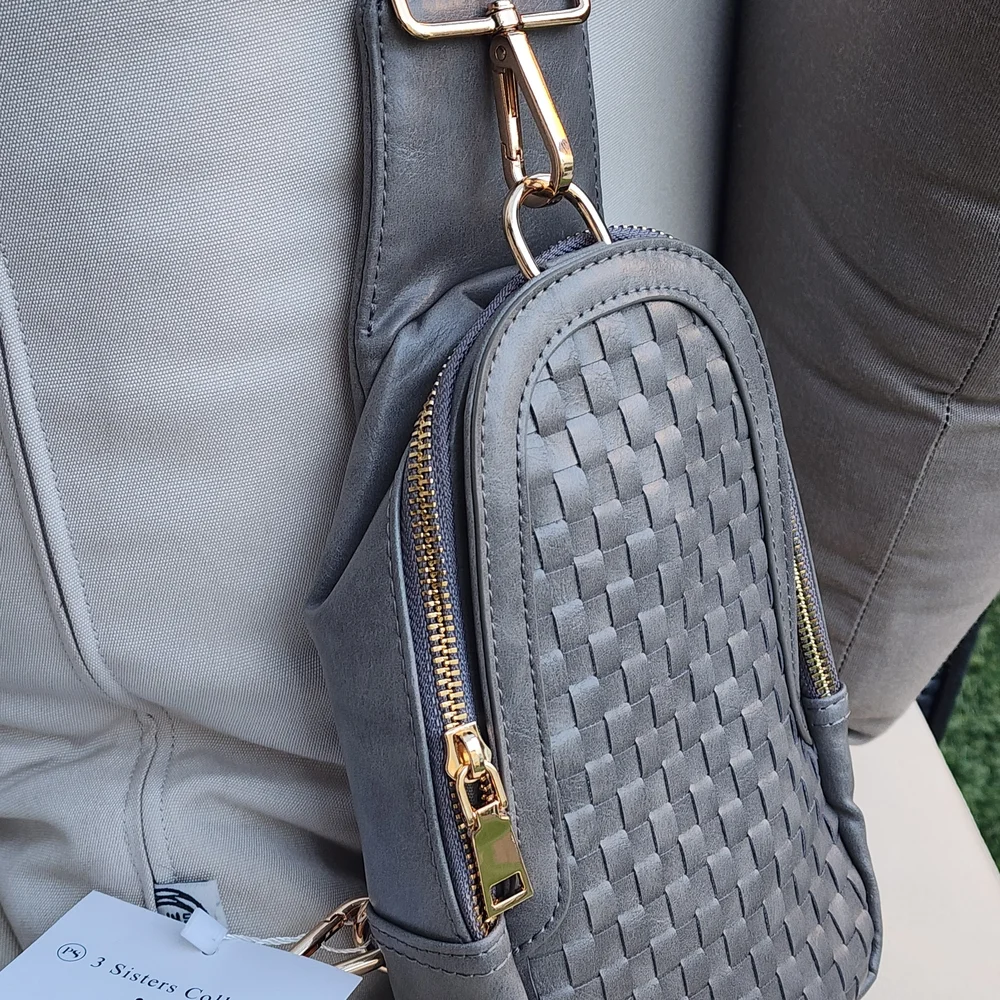 Pretty Simple Women's Waverly Gray Woven Vegan Leather Sling Crossbody Bag - Picture 3 of 8